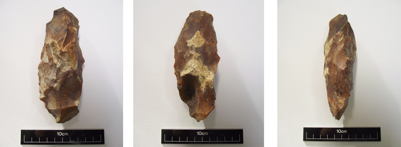 Different views of the adze (© ENPA 2014) Stone adze viewed from front, rear and side