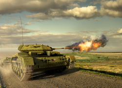 Digitally created image of tank firing across WW2 range